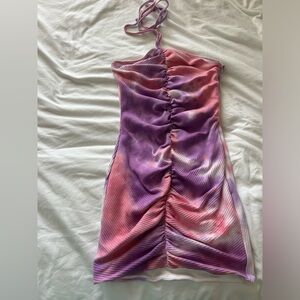 Superdown Tie Dye Ruched Halter Neck Dress
